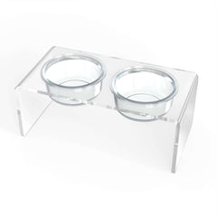 Modern Acrylic Glass Bowl Feeders, Standard Style, Double Bowl