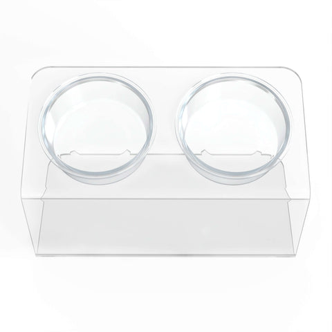 Modern Acrylic Glass Bowl Feeders, Angled Style, Double Bowl