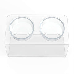 Modern Acrylic Glass Bowl Feeders, Angled Style, Double Bowl